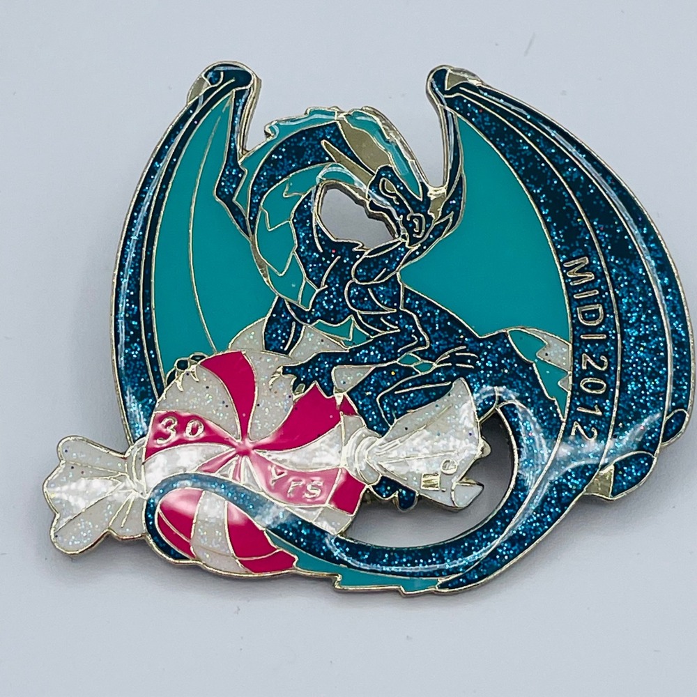 MIDI 2012 Dragon Peppermint Candy Enamel Pin Set Blue Green Glitter 30 Yrs